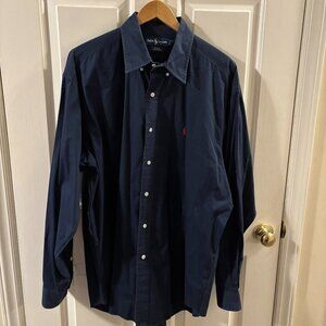 Ralph Lauren Blake Long Sleeve Cotton Classic Navy Button-Down Shirt ~ XL
